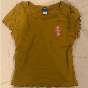 Old Navy Mustard Tee with Pink Pineapple
